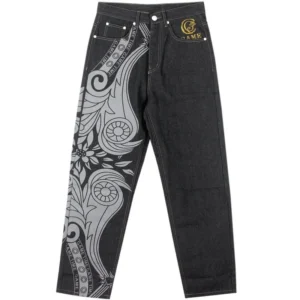 Men's Designer Graphic Printed Jeans Winter Stonewashed Baggy Hip Hop Style Soft Embroidered Straight Knitted Loose Fit