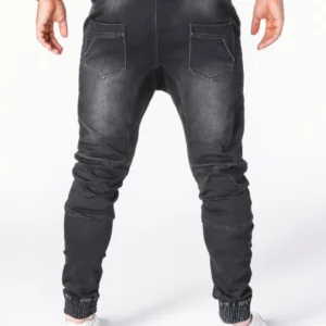2024 Hot Sale Plus Size Retro Design Men's Washed Denim Causal Fashionable Zipper Pocket Long Drawstring Jeans