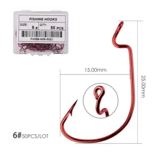 50pcs/box Offset Fishing Hook Jig Head Wide Crank Fishhook For Soft Worm Lure Barbed Fishing Hooks