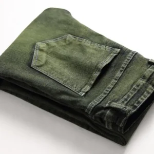 New Gray Green Mens Jeans Fashion Classic Style Elastic Straight Slim Denim Trousers High Elastic Skinny Jeans for Male