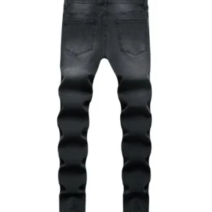New High Quality Men's Jeans Distressed Slim Fit Motorcycle Biker  Denim Jeans Blue Designer Pants Ripped Biker Jeans
