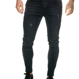 2023 New European and American Wash Rock Cool Slim Sidestripe Style Motorcycle Men's Feet Pants Men's Tight Jeans