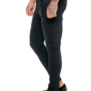 2023 New European and American Wash Rock Cool Slim Sidestripe Style Motorcycle Men's Feet Pants Men's Tight Jeans