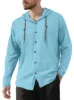 2026 Fashion Men's Casual Long Sleeved Shirt Cotton T-shirt Hooded Trend Loose Beach Hooded Drawstring Cardigan Tops Shirt