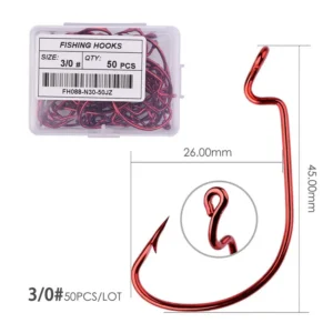 50pcs/box Offset Fishing Hook Jig Head Wide Crank Fishhook For Soft Worm Lure Barbed Fishing Hooks