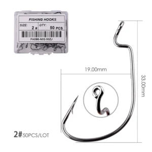 50pcs/box Offset Fishing Hook Jig Head Wide Crank Fishhook For Soft Worm Lure Barbed Fishing Hooks
