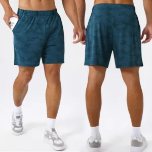 Roregal Quick Drying Breathable Running Fitness Short Men Printed Stretch Training Shorts With Pocket