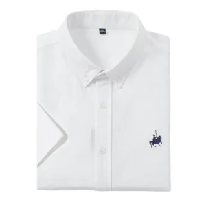 Men's Korean Summer Cotton Formal Shirt Slim Fit Moisture-Wicking Solid Turn-down Collar Wrinkle-Resistant Breathable Water-Wash