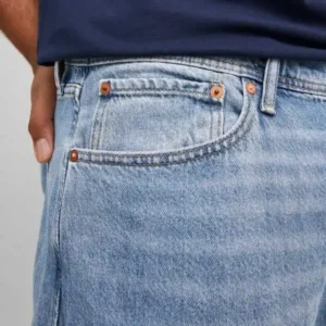 Custom Trend High Quality Woolen Fabric Solid Straight Jeans Breathable Eco-Friendly Mid Waist Formal Men's Navy Blue Loose Fit