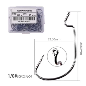 50pcs/box Offset Fishing Hook Jig Head Wide Crank Fishhook For Soft Worm Lure Barbed Fishing Hooks
