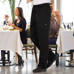 Universal Lightweight Breathable Black Straight Casual Kitchen Work Pants Anti-Pilling Cotton-Polyester Blend Elastic Waist