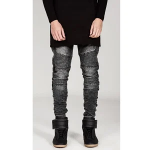 New European and American Men's Jeans 3D Cut Slim Fit Elastic Feet Pants Motorcycle Jeans Men's Long Pants Jeans