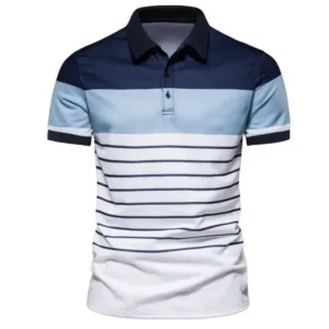 Men's Casual T-shirt Fashionable Striped Printed Short Sleeved Polo Shirts Size M-3XL