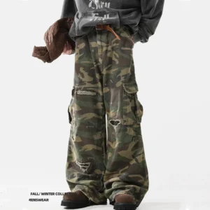Washed Cargo Camo Pants Cotton Tactical Flared Camo Pants for Men Clothing Street Wear Clothing Wholesale