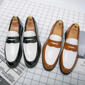 Large Size 38-46 Black and White Color Microfiber Leather Dress s Slip-on Loafers for Men