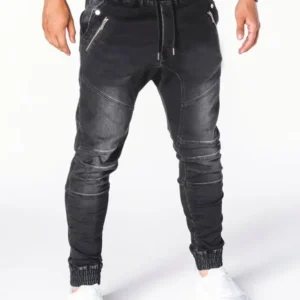 2024 Hot Sale Plus Size Retro Design Men's Washed Denim Causal Fashionable Zipper Pocket Long Drawstring Jeans