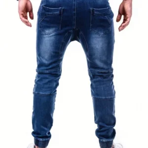 2024 Hot Sale Plus Size Retro Design Men's Washed Denim Causal Fashionable Zipper Pocket Long Drawstring Jeans