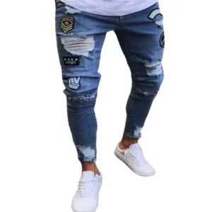 Multi-Colors Men's Denim Jeans Pants Trousers Top Quality Mens Jeans Knee Hole Zipper Pants Foreign Trade Men's Denim Trousers