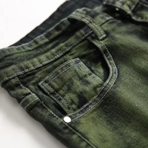 New Gray Green Mens Jeans Fashion Classic Style Elastic Straight Slim Denim Trousers High Elastic Skinny Jeans for Male