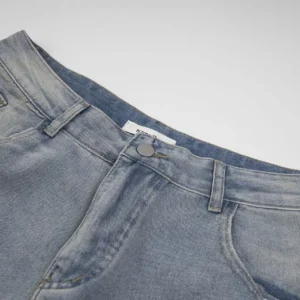 Custom Custom Summer Sweat Jeansorts Raw Hem Mens Jeans Shiny Rhinestone Wash Streetwear Jeans Shorts for Men