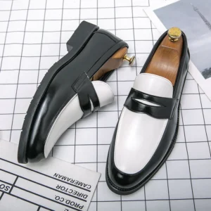 Large Size 38-46 Black and White Color Microfiber Leather Dress s Slip-on Loafers for Men