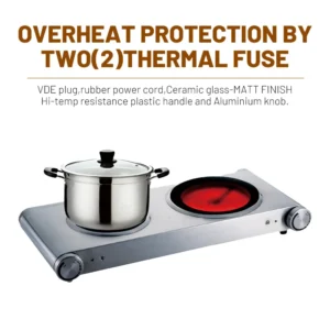 Two-Burner Hot Plate Electric Cooking Stove Solid Hotplate Surface for Household Use in Kitchen