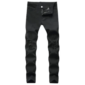Mens Slim Fit Knee Ripped Jeans Plus Size Black White Skinny Distressed Stretch Denim Trousers Work Pants