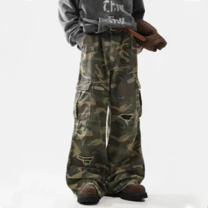 Washed Cargo Camo Pants Cotton Tactical Flared Camo Pants for Men Clothing Street Wear Clothing Wholesale