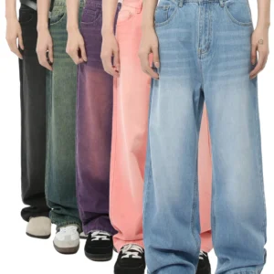 Men Fashion Style Stone Washed Baggy Wide Leg Jeans Trousers Men Denim Carpenter Custom Straight Designer Jeans