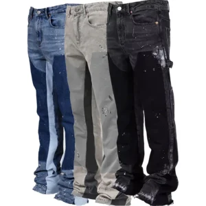 RNSHANGER New Fashion Men's Jeans High Street Loose Straight Leg Casual Pants American Retro Micro Trumpet Starry Sky Jeans