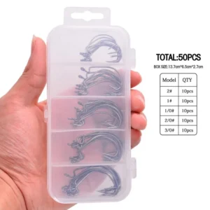 50pcs/box Offset Fishing Hook Jig Head Wide Crank Fishhook For Soft Worm Lure Barbed Fishing Hooks