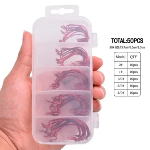 50pcs/box Offset Fishing Hook Jig Head Wide Crank Fishhook For Soft Worm Lure Barbed Fishing Hooks