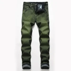 New Gray Green Mens Jeans Fashion Classic Style Elastic Straight Slim Denim Trousers High Elastic Skinny Jeans for Male