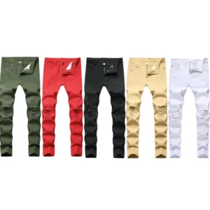 Mens Slim Fit Knee Ripped Jeans Plus Size Black White Skinny Distressed Stretch Denim Trousers Work Pants