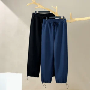 Men's Casual Sweatpants for Autumn Lightweight Long Pants with Elastic Waist Straight Pattern and Flat Front Street Wear
