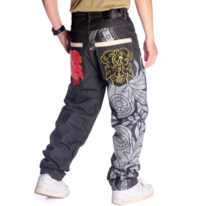 Men's Designer Graphic Printed Jeans Winter Stonewashed Baggy Hip Hop Style Soft Embroidered Straight Knitted Loose Fit