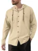 2026 Fashion Men's Casual Long Sleeved Shirt Cotton T-shirt Hooded Trend Loose Beach Hooded Drawstring Cardigan Tops Shirt
