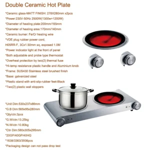 Two-Burner Hot Plate Electric Cooking Stove Solid Hotplate Surface for Household Use in Kitchen