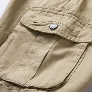 ANSZKTN 100% Cotton Men Summer Black Street Wear Snack Shorts Casual Plain Short Multi Pockets Mens Cargo Shorts