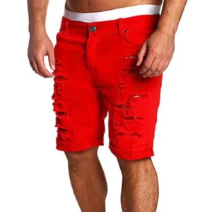 Fashion Men Boy Skinny Runway Straight Short Casual Denim Pants Runway Straight Destroyed Ripped Jeans Shorts