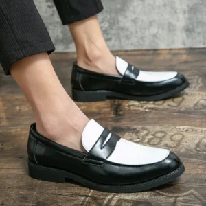 Large Size 38-46 Black and White Color Microfiber Leather Dress s Slip-on Loafers for Men