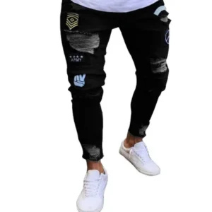 Multi-Colors Men's Denim Jeans Pants Trousers Top Quality Mens Jeans Knee Hole Zipper Pants Foreign Trade Men's Denim Trousers