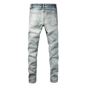 Custom Painted Colored Patch Ripped Street Style Fashion Blue Jeans for Men