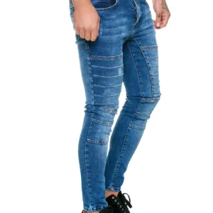 2023 New European and American Wash Rock Cool Slim Sidestripe Style Motorcycle Men's Feet Pants Men's Tight Jeans