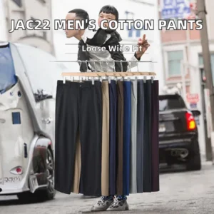 JAC22 KZ2680 Men's New Cotton Elastic Mid Rise Casual Windproof Breathable Quick Dry Plain Dyed Loose Straight Sports Pants-2