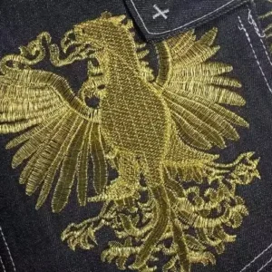 Mens Black Breathable Mid Waist Straight Hip Hop Washed Winter Denim Jeans in Bulk with Golden Embroidery
