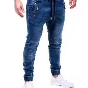 2024 Hot Sale Plus Size Retro Design Men's Washed Denim Causal Fashionable Zipper Pocket Long Drawstring Jeans