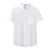 100 Cotton Men's Casual Shirt Breathable Non-Iron Solid Pattern Short Sleeve Summer Comfortable Healthy Skin-friendly Oxford