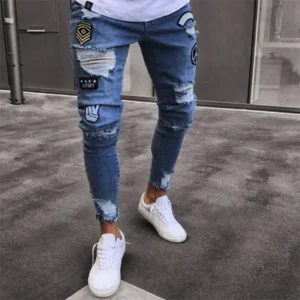 Multi-Colors Men's Denim Jeans Pants Trousers Top Quality Mens Jeans Knee Hole Zipper Pants Foreign Trade Men's Denim Trousers