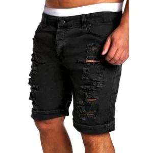Fashion Men Boy Skinny Runway Straight Short Casual Denim Pants Runway Straight Destroyed Ripped Jeans Shorts